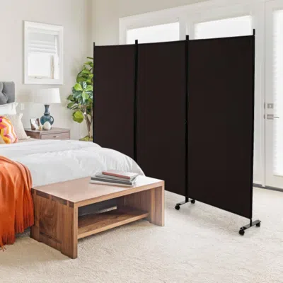 Hivvago 3 Panel Folding Room Divider With Lockable Wheels-brown
