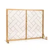 Hivvago 3-panel Folding Wrought Iron Fireplace Screen With Doors And 4 Pieces Tools Set-black