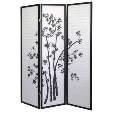 Hivvago 3-panel Room Divider Privacy Screen With Bamboo Design Black White