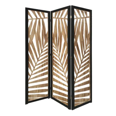 Hivvago 3 Panel Room Divider With Tropical Leaf Design In Brown