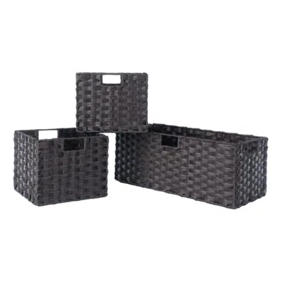 Hivvago 3-pc Foldable Woven Fiber Basket Set Chocolate In Black