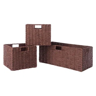 Hivvago 3-pc Foldable Woven Rope Basket Set Walnut In Brown