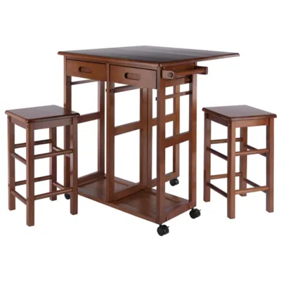 Hivvago 3-pc Space Saver With Tuck-away Stools Teak In Brown