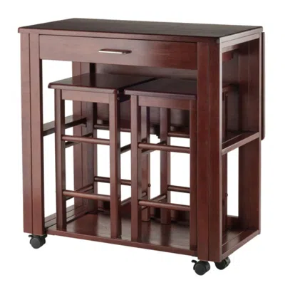 Hivvago 3-pc Space Saver With Tuck-away Stools Walnut In Blue