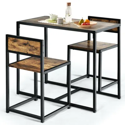 Hivvago 3 Pcs Dining Set Compact Table And 2 Chair With Metal Frame For For Small Space