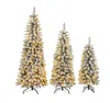Hivvago 3 Pcs Flocked Artificial Christmas Tree Set With Lights, 4ft 5ft 6ft Christmas Snow Tree Set In Gold