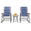 Hivvago 3 Pcs Outdoor Folding Rocking Chair Table Set With Cushion-blue