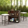 Hivvago 3 Pcs Patio Bar Set With Tempered Glass Tabletop-brown