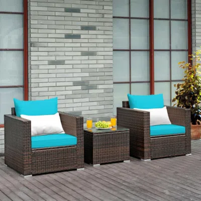 Hivvago 3 Pcs Patio Conversation Rattan Furniture Set With Cushion-red In Multi