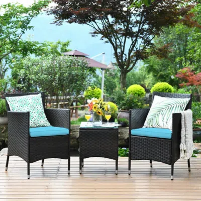 Hivvago 3 Pcs Patio Furniture Set Outdoor Wicker Rattan Set-navy In Brown