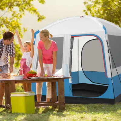 Hivvago 3 Person Outdoor Camping Tent With Removable Floor Mat For Camping Hiking Traveling-blue In White