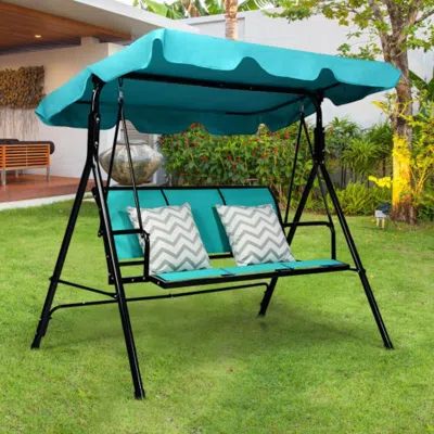Hivvago 3 Person Steel Frame Patio Swing With Polyester Angle And Adjustable Canopy-brown In Blue