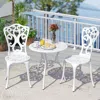 Hivvago 3 Piece All Weather Cast Aluminum Bistro Chairs And Table With Umbrella Holes
