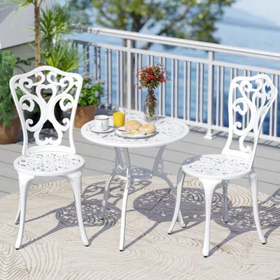 Hivvago 3 Piece All Weather Cast Aluminum Bistro Chairs And Table With Umbrella Holes