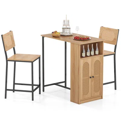 Hivvago 3-piece Bar Table And Chairs Set With Storage Shelves And Footrests In Brown
