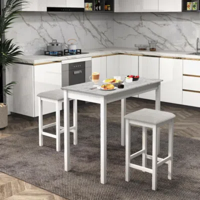 Hivvago 3-piece Bar Table Set Dining Table And 2 Bar Stools-white