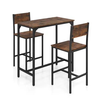 Hivvago 3 Piece Bar Table Set With Backrest And Footrest For Small Space
