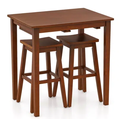 Hivvago 3-piece Bar Table Set With Pub Table And 2 Saddle Stools-espresso In Brown