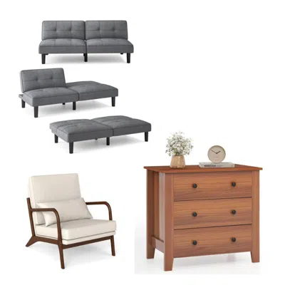 Hivvago 3-piece Bedroom Bundle: Bedside Table With 3 Drawers+modern Accent Chair+convertible Folding Futon S