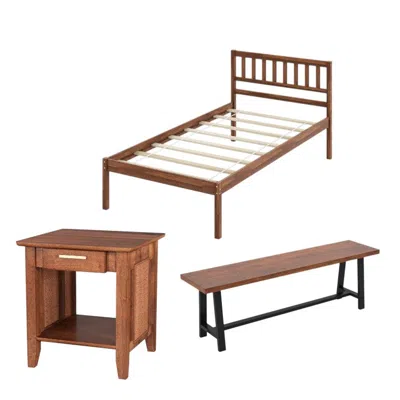 Hivvago 3-piece Bedroom Bundle: Twin/full/queen Size Wood Bed Frame + Dining Bench 2/3 Person Entryway Shoe 