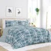 Hivvago 3-piece Blue And White Reversible Floral Striped Comforter Set In Blue