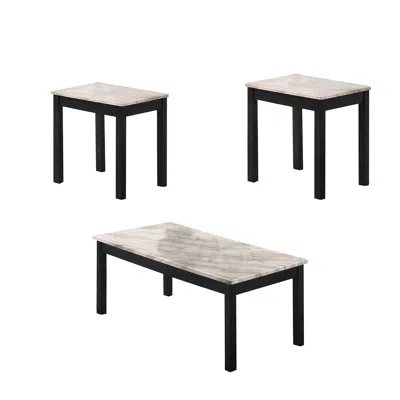 Hivvago 3 Piece Coffee Table And End Table With Faux Marble Top, Black And White