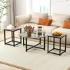 Hivvago 3-piece Coffee Table Set Round Coffee Table And 2pcs Square End Tables-gray