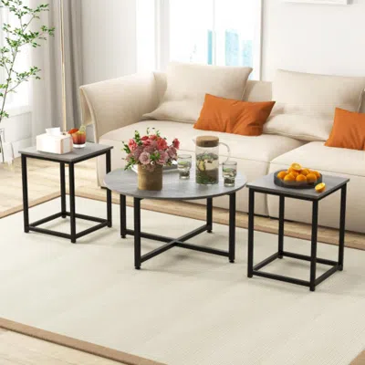 Hivvago 3-piece Coffee Table Set Round Coffee Table And 2pcs Square End Tables-gray