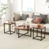 Hivvago 3-piece Coffee Table Set Round Coffee Table And 2pcs Square End Tables-walnut And Black