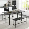 Hivvago 3 Piece Dining Table Set For 4-6 With 2 Benches-black