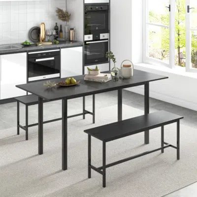 Hivvago 3 Piece Dining Table Set For 4-6 With 2 Benches-black