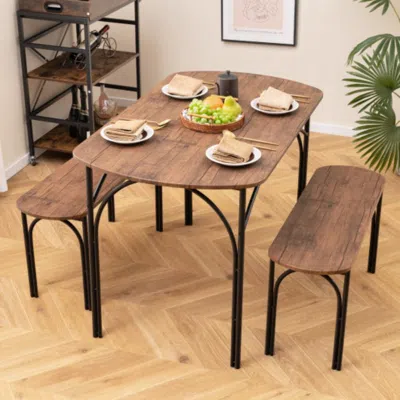 Hivvago 3-piece Dining Table Set For 4 With Metal Frame-brown