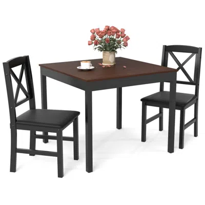 Hivvago 3-piece Dining Table Set Wooden Square Kitchen Table For 2 People