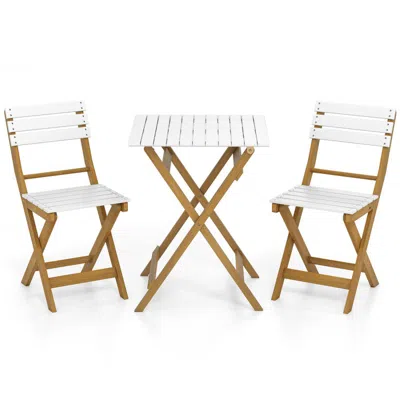 Hivvago 3 Piece Folding Patio Bistro Set With Foldable Design Acacia Wood Porch Chairs And Square Table In White
