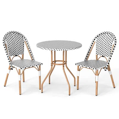 Hivvago 3 Piece French Bistro Table Chair Set With Outdoor Wicker Round Table And 2 Dining Chairs In Gray