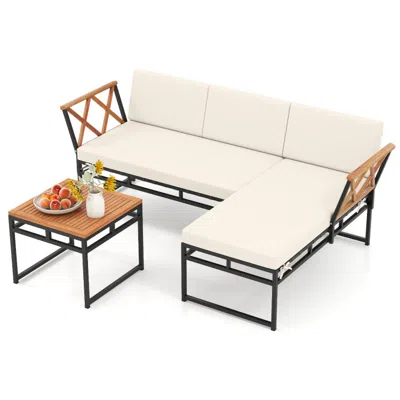 Hivvago 3-piece L-shaped Patio Furniture Set For Porch Backyard And Poolside-beige In Black