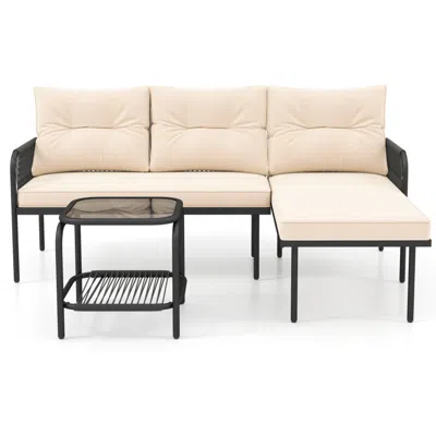 Hivvago 3-piece L Shaped Patio Furniture Set Pe Rattan Sectional Sofas-beige