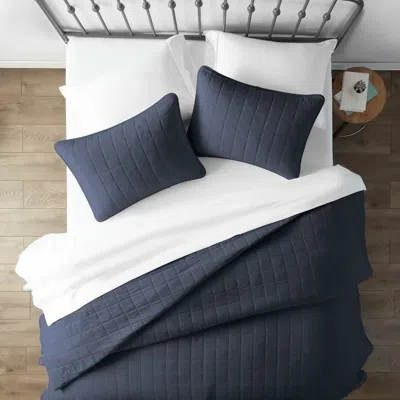 Hivvago 3 Piece Microfiber Farmhouse Coverlet Bedspread Set Navy, Full/queen