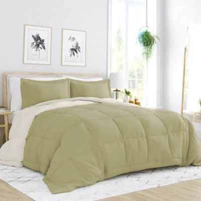 Hivvago 3-piece Microfiber Reversible Comforter Set In Sage Green/cream