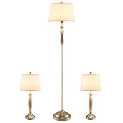 Hivvago 3-piece Modern Nickel Finish Lamp Set-silver In Gold