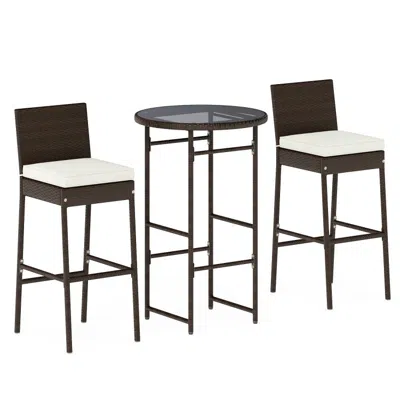 Hivvago 3 Piece Outdoor Bar Set Patio Heavy-duty Metal Barstool And Table Set In Brown