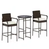 Hivvago 3 Piece Outdoor Bar Set With 2 Seat Cushions For Porch Yard In Brown