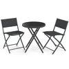 Hivvago 3 Piece Outdoor Folding Patio Bistro Set With Tempered Glass Coffee Table And 2 Patio Chairs In Black