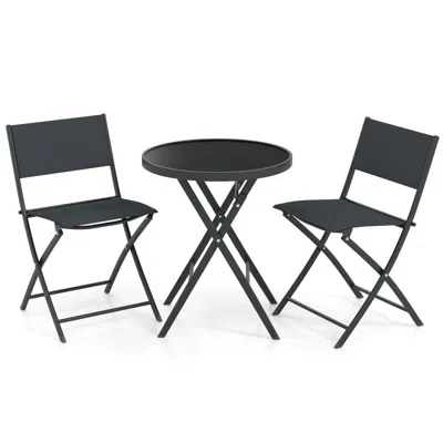 Hivvago 3 Piece Outdoor Folding Patio Bistro Set With Tempered Glass Coffee Table And 2 Patio Chairs In Black