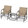 Hivvago Patio Glider Chair Set Of 2 With Curved Teak Armrests And Breathable Fabric Seat-brown In Brown