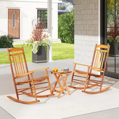 Hivvago 3-piece Outdoor Poplar Wood Rocking Bistro Set-natural In Neutral