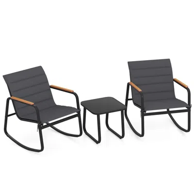 Hivvago 3 Piece Outdoor Rocking Bistro Set Porch Rocker Chairs