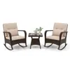 Hivvago 3 Piece Outdoor Rocking Set With Tempered Glass Coffee Table For Backyard Poolside-gray