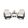Hivvago 3 Piece Outdoor Swivel Chair Set With Tempered Glass Side Table In White