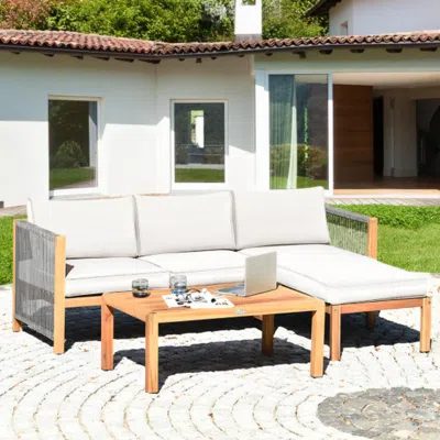 Hivvago 3 Piece Patio Acacia Sofa Set With Nylon Armrest In Gray